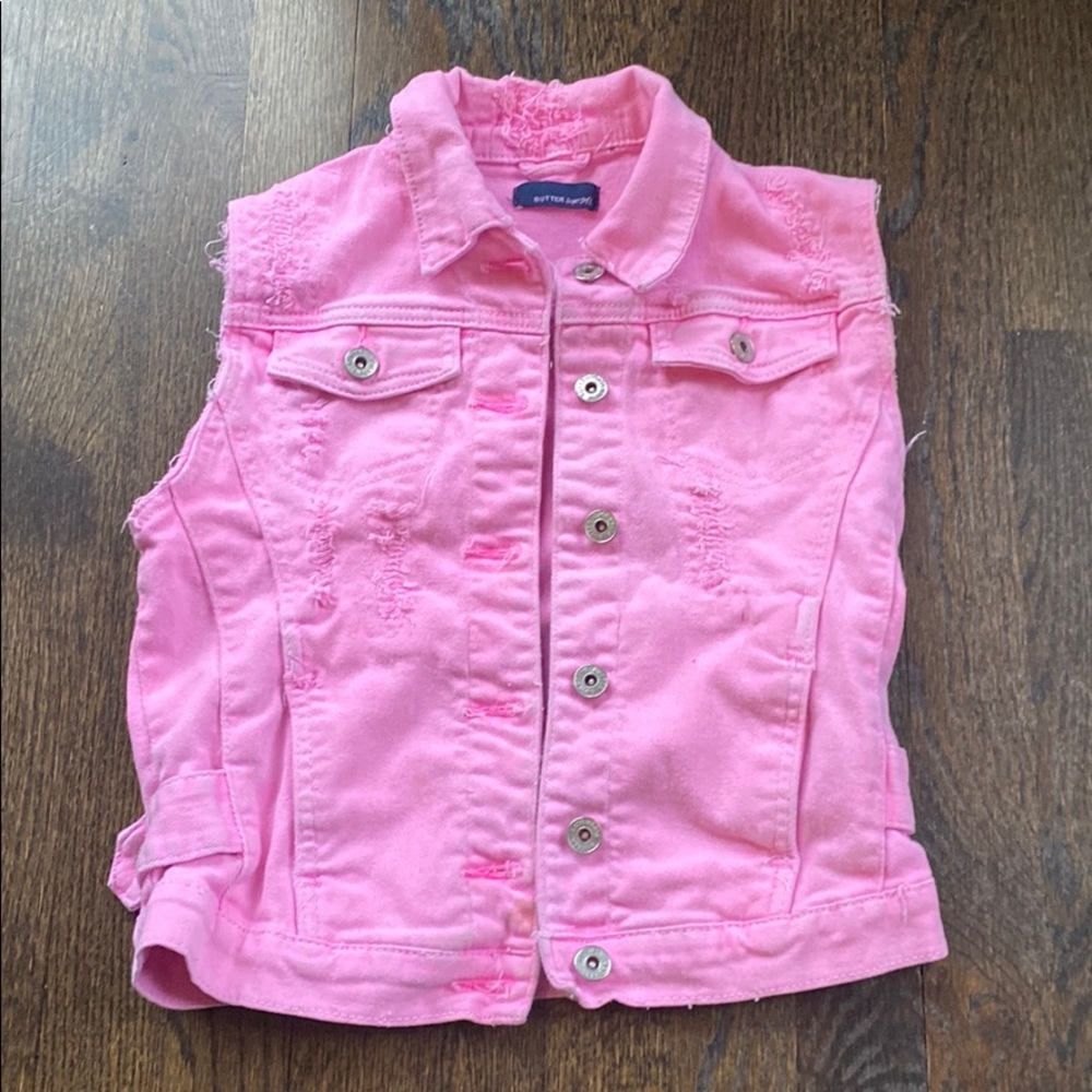 Butter Pink sleeveless jean jacket